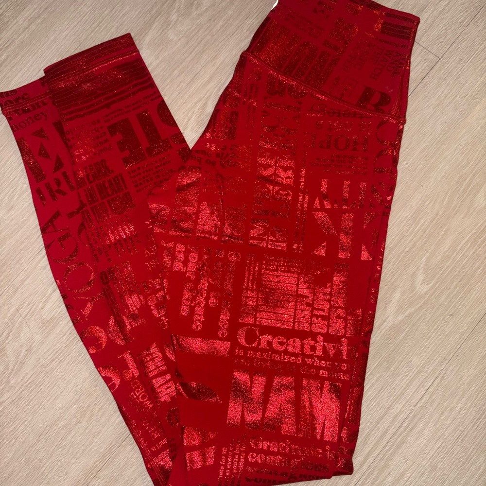 Lululemon Athletica Red Text Print Leggings - Picture 7 of 8